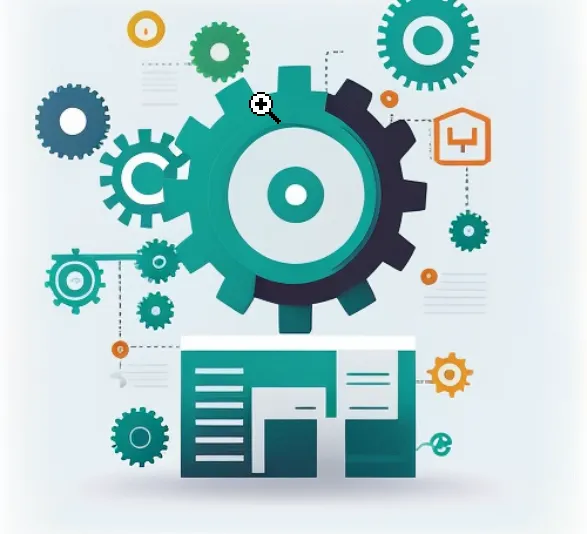An illustration of interlocking gears representing business automation