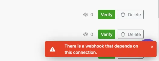 webhook depends on connection - error message