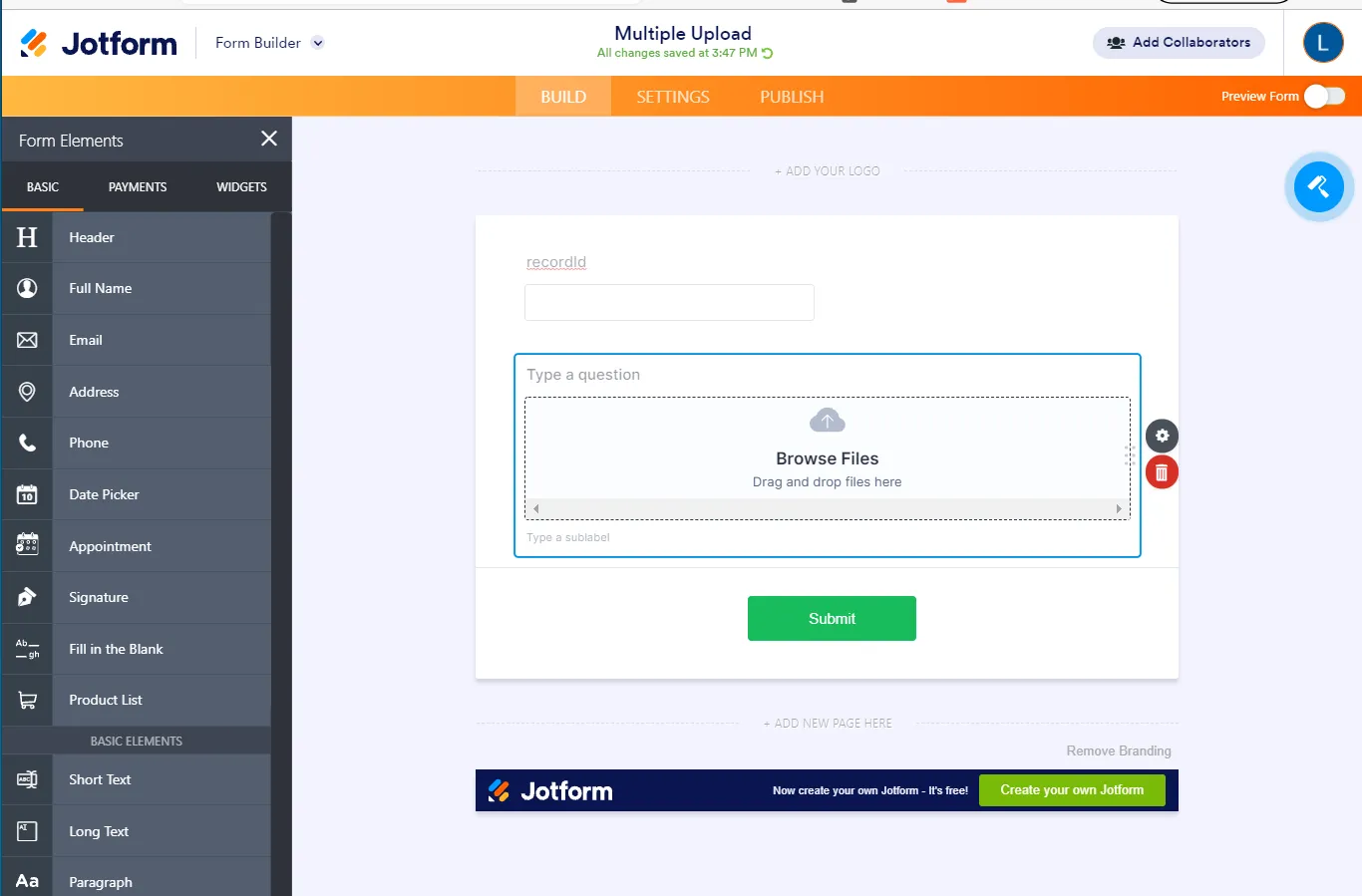 Jotform upload file overview