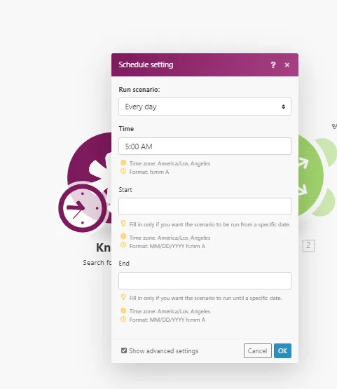 Integromat custom scheduling