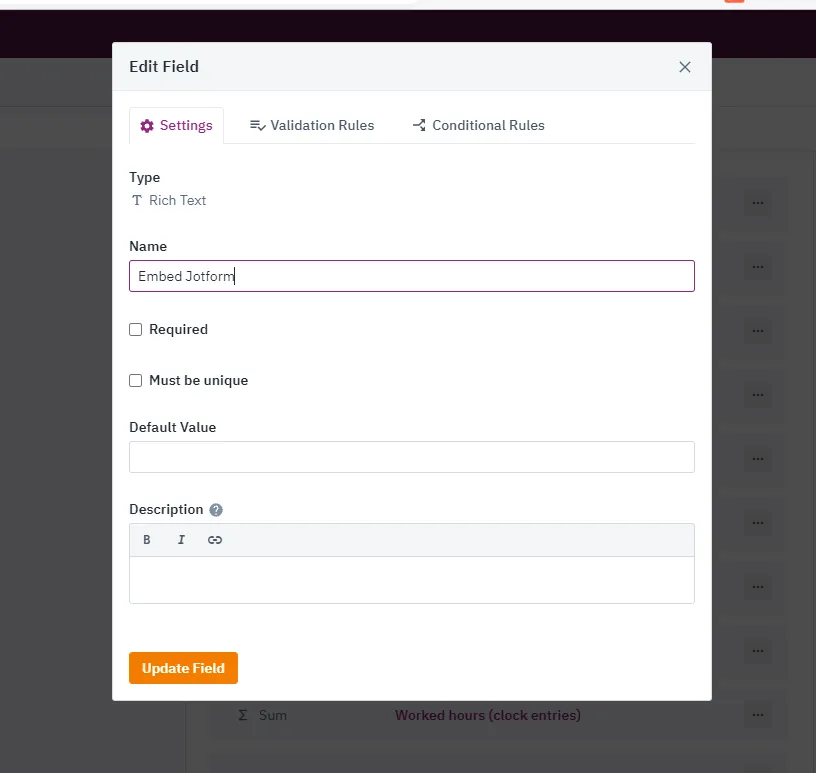Knack field - Embed Jotform