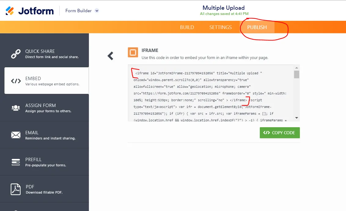 Jotform Embed code