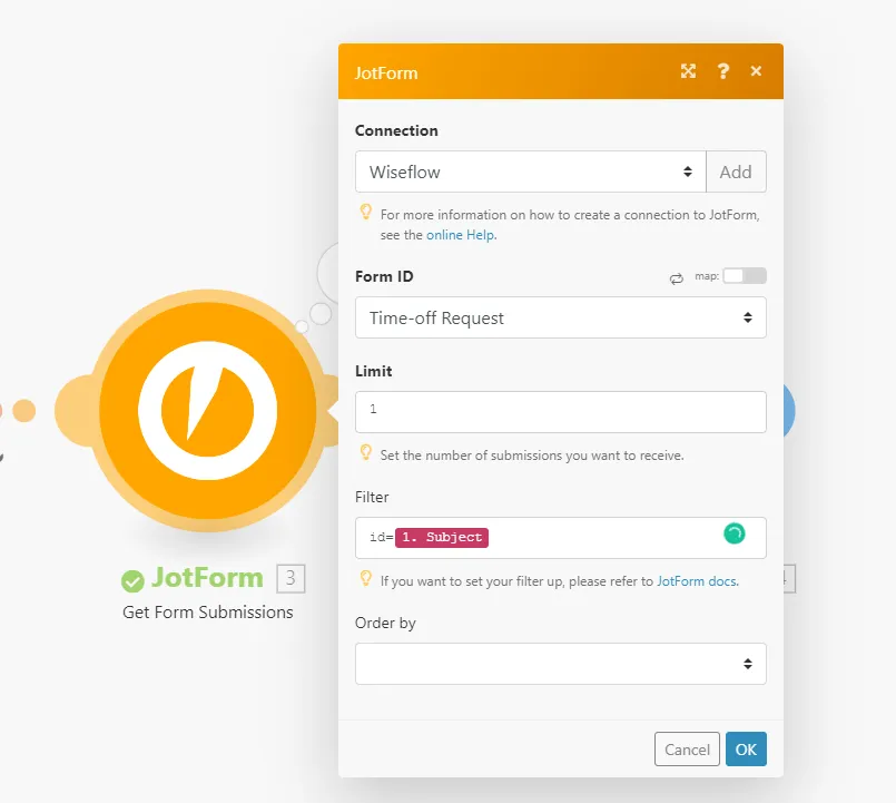 Jotform Make module - Get submission